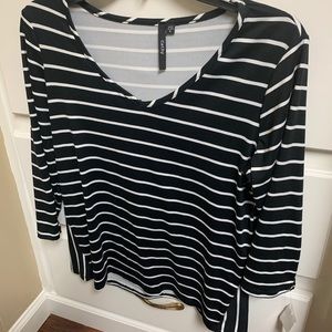 Black with white striped blouse